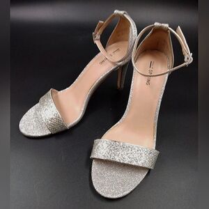 Call it Spring Sparkle Silver High Heel Shoes SZ 10 Formal Party Open Toe